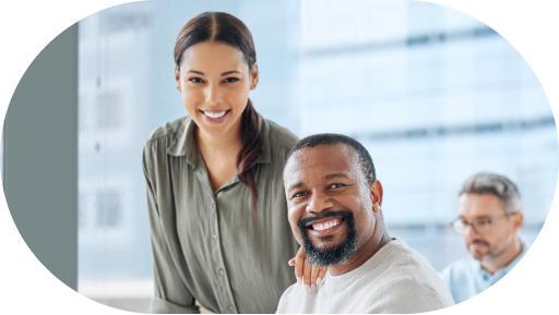 Two smiling professionals engaging in a positive interaction, representing the collaborative spirit of Enstead's lead generation services and virtual assistance solutions